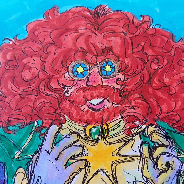 an illustration of a wizard casting a spell.