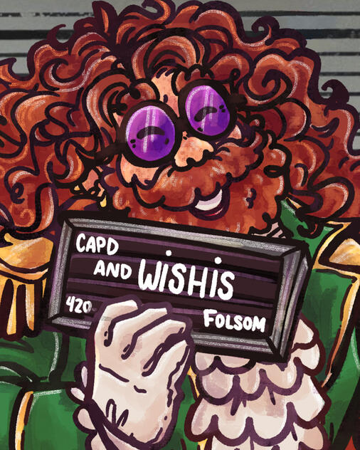 a drawn mugshot of a fat bearded man named Aloysius.